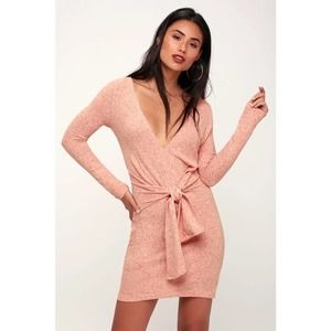 Free People Ginger Heathered Rust Orange Tie-Front Sweater Dress